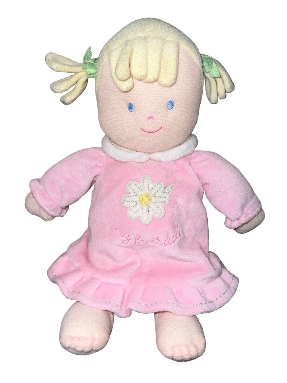 Carters Just One Year Blonde Girl Doll My First Doll Plush Lovey Pink Dress